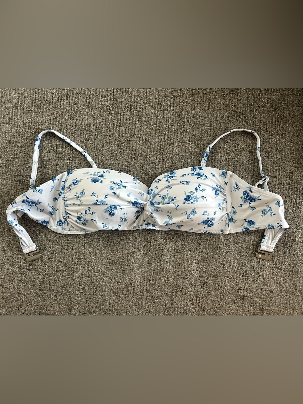 White and Blue Floral Bikini Top